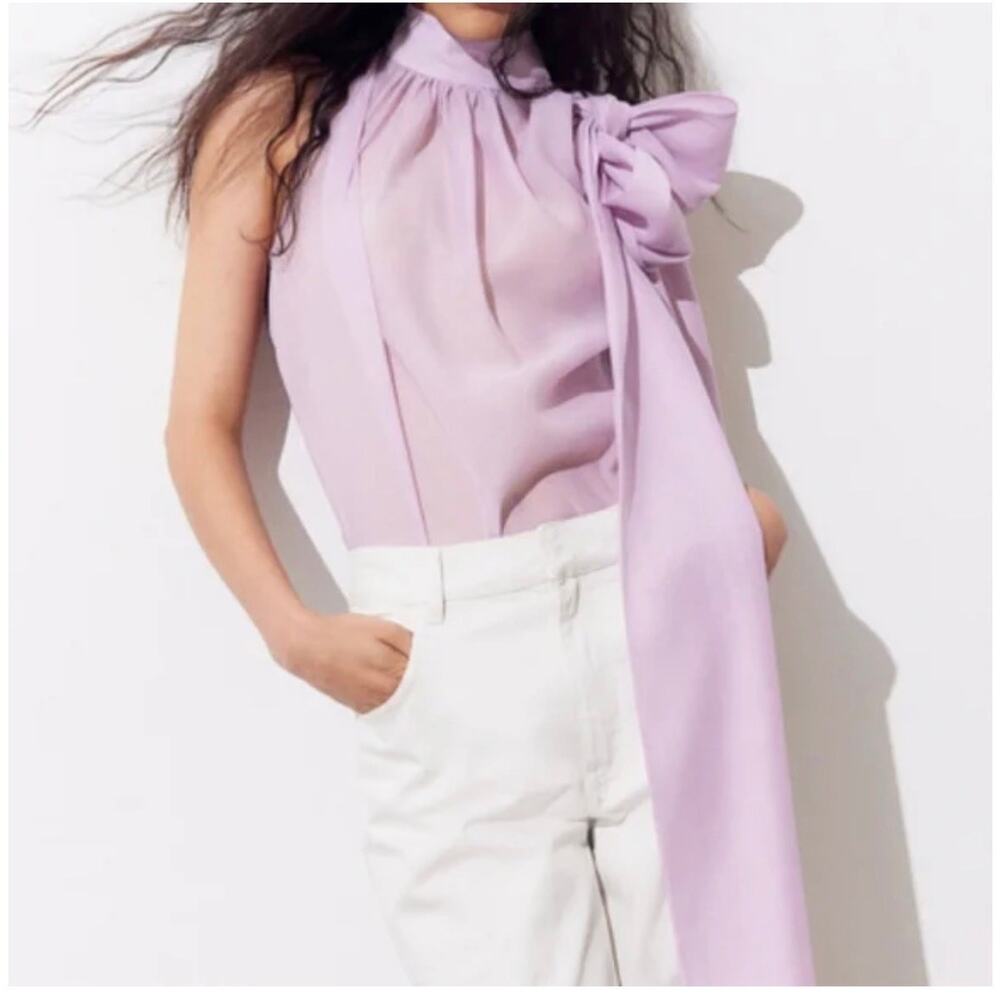 H&M bow-detail organza blouse lilac Sz. M NWT